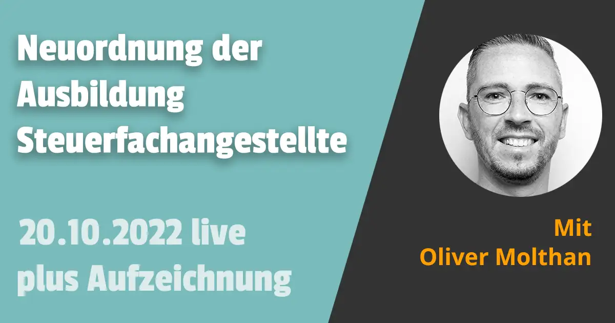 Neuordnung der Ausbildung Steuerfachangestellte. Die Ausbildung der Steuerfachangestellten wird sich ab Sommer 2023 aufgrund der Neuordnung grundlegend verändern. Unser Dozent Oliver Molthan hat bei der Neuordnung mitgewirkt und wird Ihnen berichten, was sich beim Unterricht in der Berufsschule verändern wird und welche Auswirkungen dies auf die innerbetrieblichen Ausbildung hat.